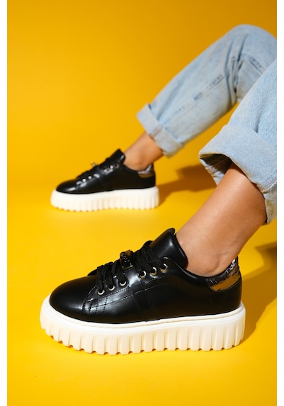 Luvishoes Luvi Shoes Andro Siyah Platin Kalın Tabanlı Kadın Spor Ayakkabı Siyah