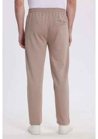 Tudors Erkek Slim Fit Dar Kesim Beli Bağcıklı 3 Cepli Geniş Paça Koyu Vizon Eşofman Altı-41914 Vizon