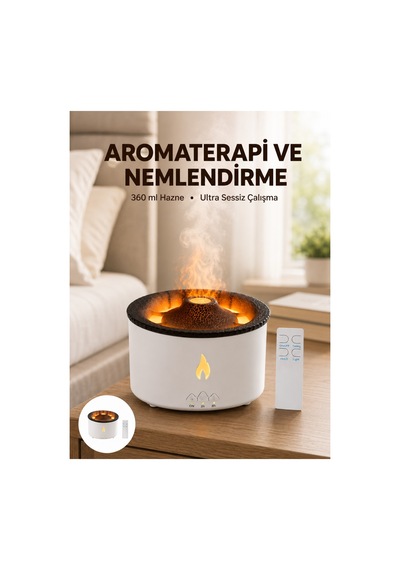 Giga Alev Efektli Aromaterapi Difüzörü 360 Ml Su Hazneli, Sessiz Ve Zaman Ayarlı Yeni Nesil 124047