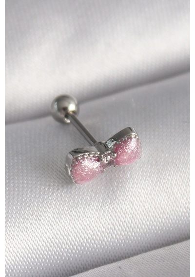 316l Çelik Gümüş Renk Pembe Kurdele Zirkon Taş Detay Tragus Piercing Diğer