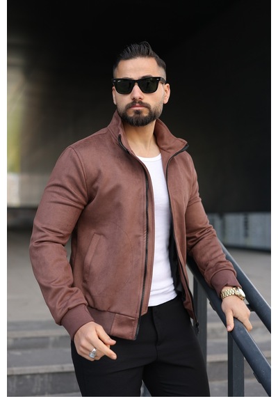 Baselco Dik Yaka Slim Fit Mevsimlik Astarlı Süet Ceket Kahverengi