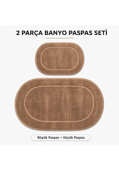 Rixos 2'li Banyo Halısı Paspası Seti Kaymaz Tabanlı Klozet Takımı, A.kahve Diğer