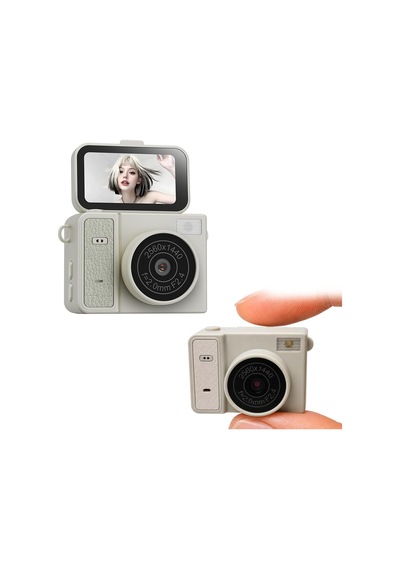 Mini Dijital Kamera 2k Video 1.47 İnç Ips Ekran 180 Flip Ekran Dahili Flaş Çoklu Filtre Desteği 60 Dakika Kullanım Süresi Kompakt Kamera S162 Krem