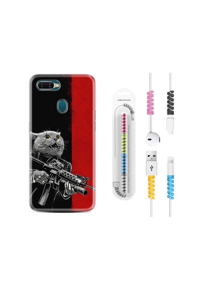 Oppo A5S Kılıf Kablo Koruyuculu Çılgın Kedi 1674