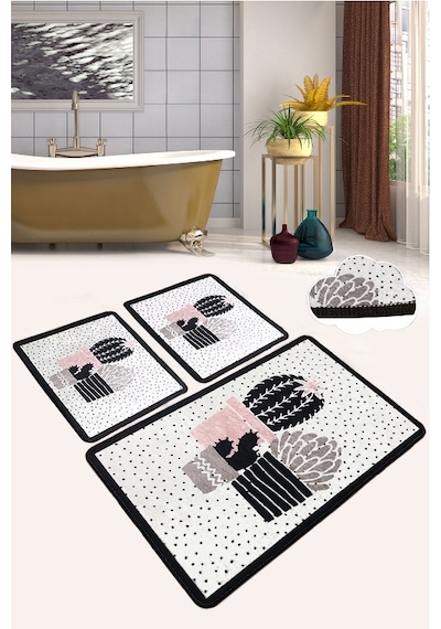 Three Cactus Djt 3 Lü Set Banyo Halısı Paspas Klozet Takımı Çok Renkli