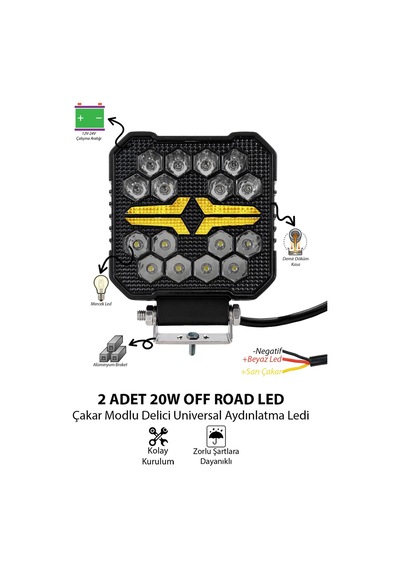 Off-road Kare Led Çalışma Lambası 2 Adet 20w -selamlamalı Gündüz Led Flash Mod & Delici Işık