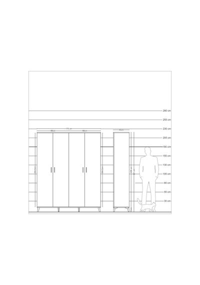 Hyperion Gardrop 4 Raflı 4 Kapaklı 4 Askılı 176x44x221 Antrasit-çam/antrasit Çam/antrasit