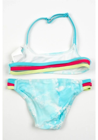 Adisia Kız Bebek Turkuaz Beyaz Desenli Bikini İpli Takım Turkuaz