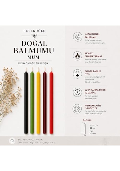 Adet 5 Renk Mum Dilek Mumu Doğal Petek Ince Uzun Parti Rituel Doğum Günü Mumu Beeswax Candle 5 Renk Birlikte Çok Renkli