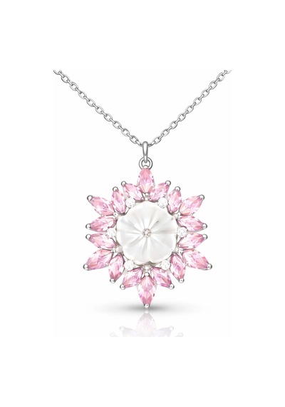 Gümüş Pembe Lotus Desenli Çiçek Kadın Kolye Gümüş Gümüş