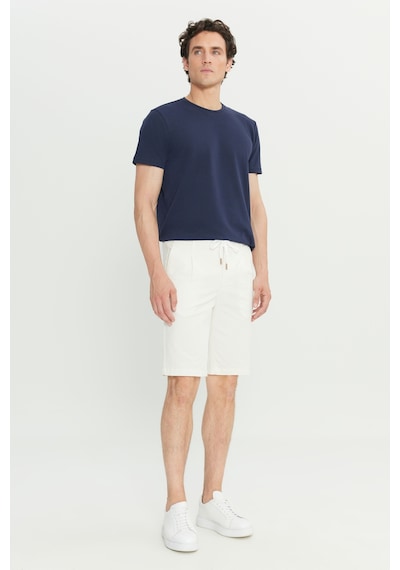 Erkek Beyaz Pamuklu Slim Fit Dar Kesim Beli Bağlamalı Yan Cepli Esnek Şort Beyaz