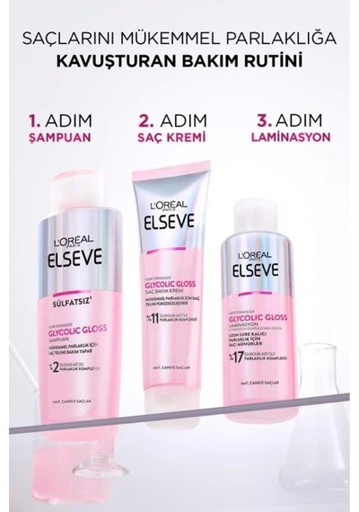 Elseve Glycolic Gloss Mükemmel Parlaklık Şampuan 200 ML + Saç Kremi 150 ML + Saç Tokası Elseve Glycolic Gloss Mükemmel Parlaklık Şampuan 200 ML + Saç Kremi 150 ML + Saç Tokası