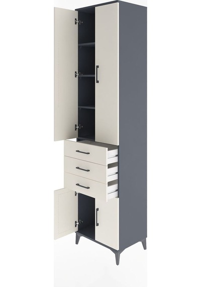 Hyperion Dolap 4 Raflı 3 Çekmeceli 4 Kapaklı 60x44x243 Antras... Antrasit