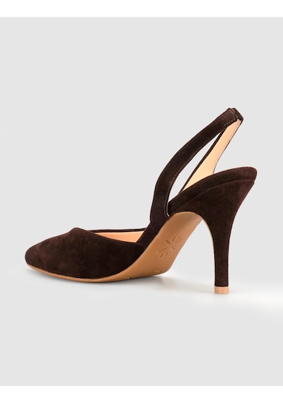 Cabani Kahverengi Süet Hakiki Deri Slingback Stiletto Kadın Ayakkabı