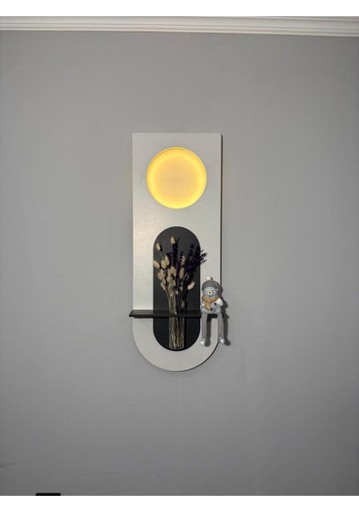 Mimoza Dekoratif Duvar Rafı Led Işıklı Ahşap İskandinav Tarzı Modern Çiçeklik Salon Duvar Rafı 30x80 Cm Paris Grisi - Antrasit