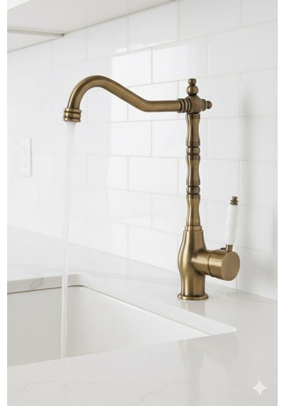 Rena Design Rustik Antik Eskitme Gold Mutfak Evye Bataryasi Otantik Osmanli Prinç Gövde Vintage Tasarim Altin Eskitme Antik