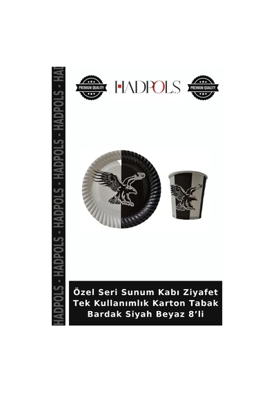 Özel Seri Sunum Kabı Ziyafet Tek Kullanımlık Karton Tabak Bardak Siyah Beyaz 8 Li Diğer