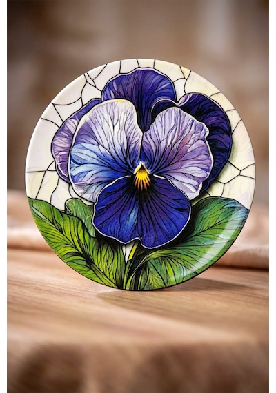 Grandora Mor Çiçek Desenli 6 Adet 20 Cm Pasta Veya Tatlı Tabağı Modern Şık Sunum Tabağı Mor