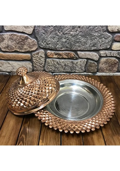 Piramit İşlemeli Bakır Pilavlık 35 Cm Bakır