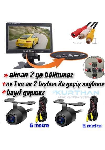 2 Ad. Kelebek Kamera + 7'' Monitör Seti Kayıt Yapmaz 12 Volt
