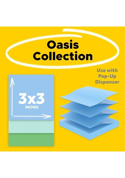 Post-it Süper Yapışkan%100 Geri Dönüştürülmüş Açılır Notlar, Oasis Koleksiyonu, 3 İnç X 3 İnç, 70 Yaprak,
