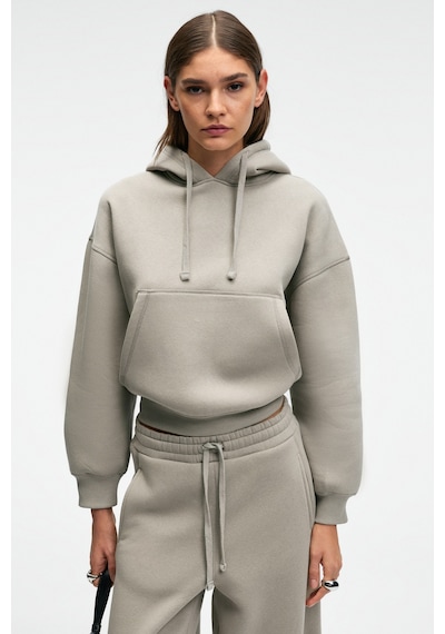 Grimelange Selene Kadın Kapüşonlu Kangru Cepli Regular Fit Açık Gri Sweatshirt Açık Gri