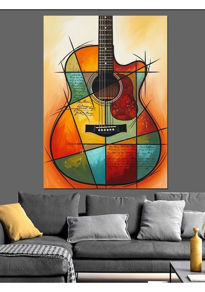 Art Deko Tasarımlı Klasik Gitar Dekoratif Kanvas - Mdf Ahşap Tablo