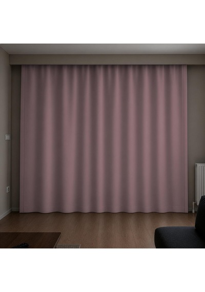 %100 Blackout Tam Karartma Fon Perde, Siparişe Özel Dikim, Siyah Arka Yüz, Kornişe Hazır, Tek Kanat Pembe, 125 Diğer