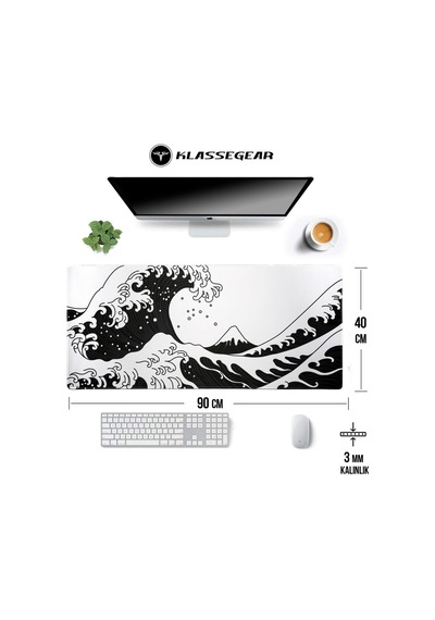 Klasse Pro - 10 Farklı Model Dikişli Kenar 90x40 Cm Oyuncu Gaming Mouse Pad Oki Nami Ura, 90x40 Cm
