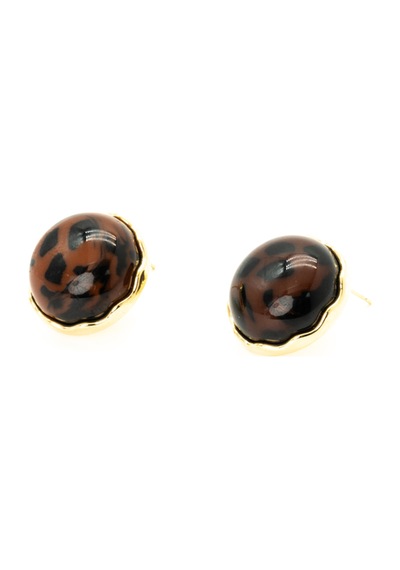 Biem Kahverengi Leopar Yuvarlak Küpe Gold/gümüş