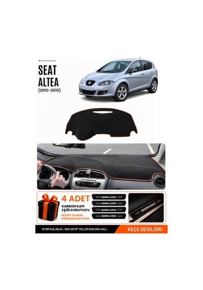 Seat Altea 2010-2015 Uyumlu Torpido Örtüsü, Torpido Kılıfı - Siyah Kahverengi