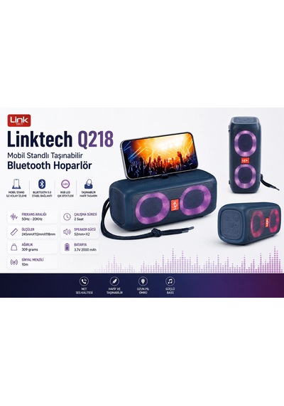 Linktech Işıklı Bluetooth Hoparlör - Linktech Q218 Mobil Standlı Taşınabilir Rgb Bluetooth Hoparlör