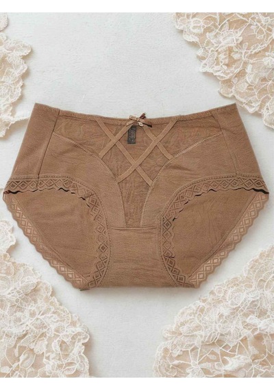 Unreal Underwear 3'lü Set Kadın Yüksek Bel Dantelli Toparlayıcı Külot Pamuklu Ve Rahat Bej