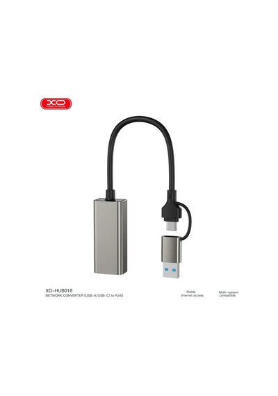 Ek Parça Veri Aparatı Ag Adaptörü Xo Hub018 Usb Ve Type-c'den Ethernet'e Dönüştürücü Rj45