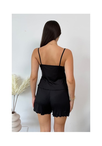 Giysa Kadın Askılı Şortlu Pijama Takımı Siyah - 3300 Siyah Düz