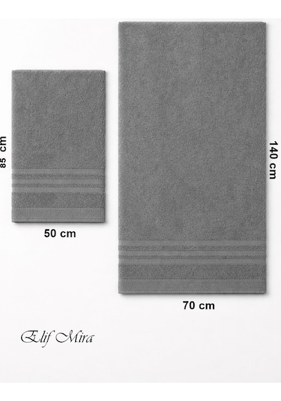 2 Parça Banyo Havlusu Seti Pamuklu Sude 70x140 + 50x85 Cm Antrasit