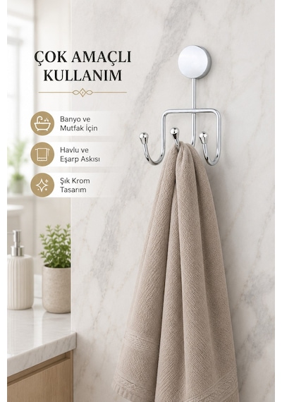 Alper Banyo Krom 3'Lü Banyo Askısı, Havlu Ve Bornoz Askılığı