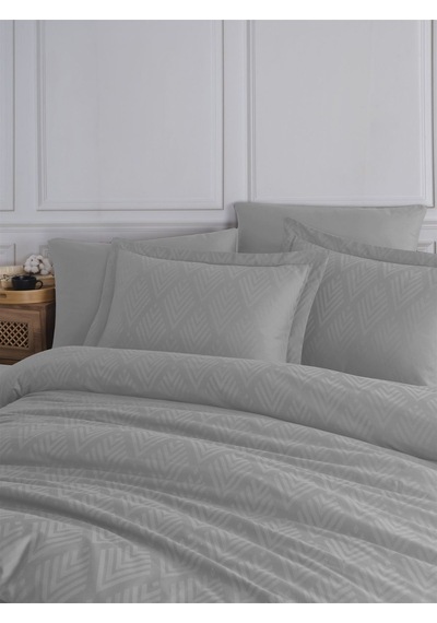 Tivoli %100 Pamuk Jakarlı & Saten Çift Kişilik Nevresim Takımı - Gri Rengi - 200x220 Cm Gri