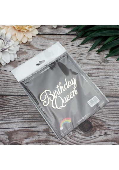 Pasta Önü Pleksi Birthday Queen Yazı Gold 10x6 Cm