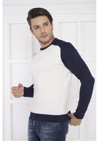 Escetic Erkek Spor Slimfit Bej Bisiklet Yaka Triko Örme Kumaş Kazak-4278 Bej