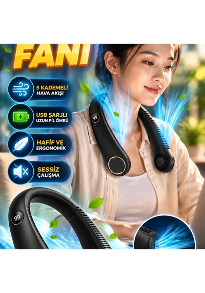 5 Kademeli Usb Şarjlı Boyun Fanı Hafif, Ergonomik Ve Sessiz Tasarım
