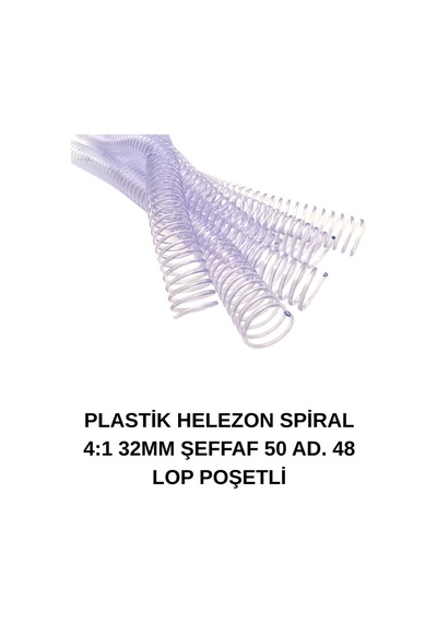 Plastik Helezon Spiral 4:1 32mm Şeffaf 50 Ad. 48 Lop Poşetli