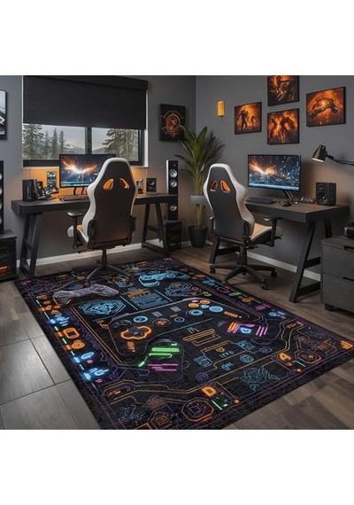 Oyuncu Odası Halısı Kaymaz Pamuk Tabanlı Yıkanabilir Antibakteriyel Gamer Gaming Halısı 140x200 Genel
