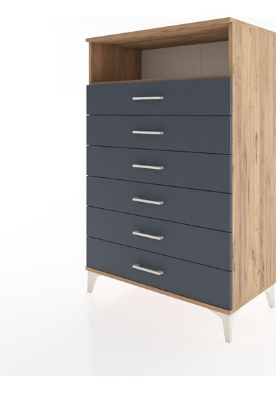 Hyperion Dolap Tek Raflı 6 Çekmeceli 88x44x134 Çam-antrasit Atlas Çam