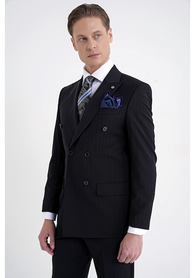 Efor Slim Fit Çift Yırtmaç %95 Pamuk Lacivert Çizgili Kruvaze Takım Elbise Tk 945