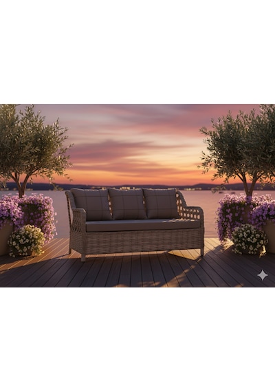 Zeytin Deluxe Rattan/örgü Bahçe Ve Balkon Koltuğu - 3 Kişilik Gri