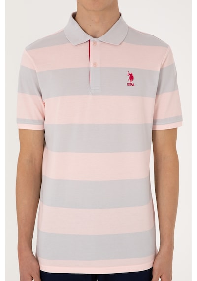 U.S. Polo Assn. Erkek Regular Fit Pudra Polo Yaka Çizgili Tişört 50306827-VR042