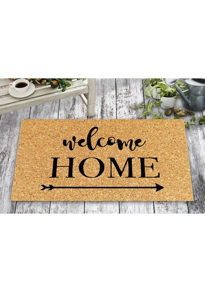 Welcome Home Dış Kapı Paspası 40x70 Cm Dijital Baskılı Kaymaz Pvc Plastik Tabanlı Kapı Önü Paspası Açık Kahve