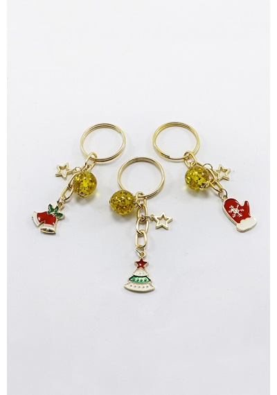 Gold Halkalı Renkli Yılbaşı Temalı Anahtarlık, Hediyelik Christma