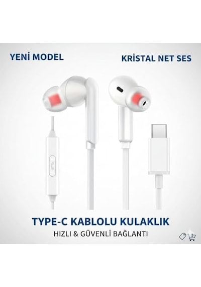 Kalın Silikon Kablolu Type C Kulaklık Tüm Typec Çıkışlı Cihazlara Uyumlu Tak Çalıştır Tak Kullan Bluetooth Gerekmez Mükemel Ses Bass Tiz Mikrofon Aaa Kalite Tc21 Beyaz